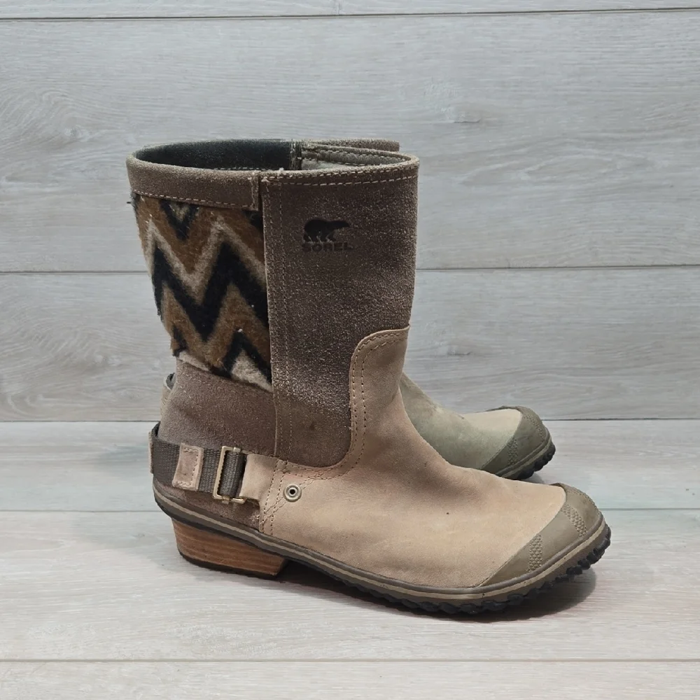 Sorel Women's Ankle Leather Rubber Tan&Brown Boots Shoes Sz 9